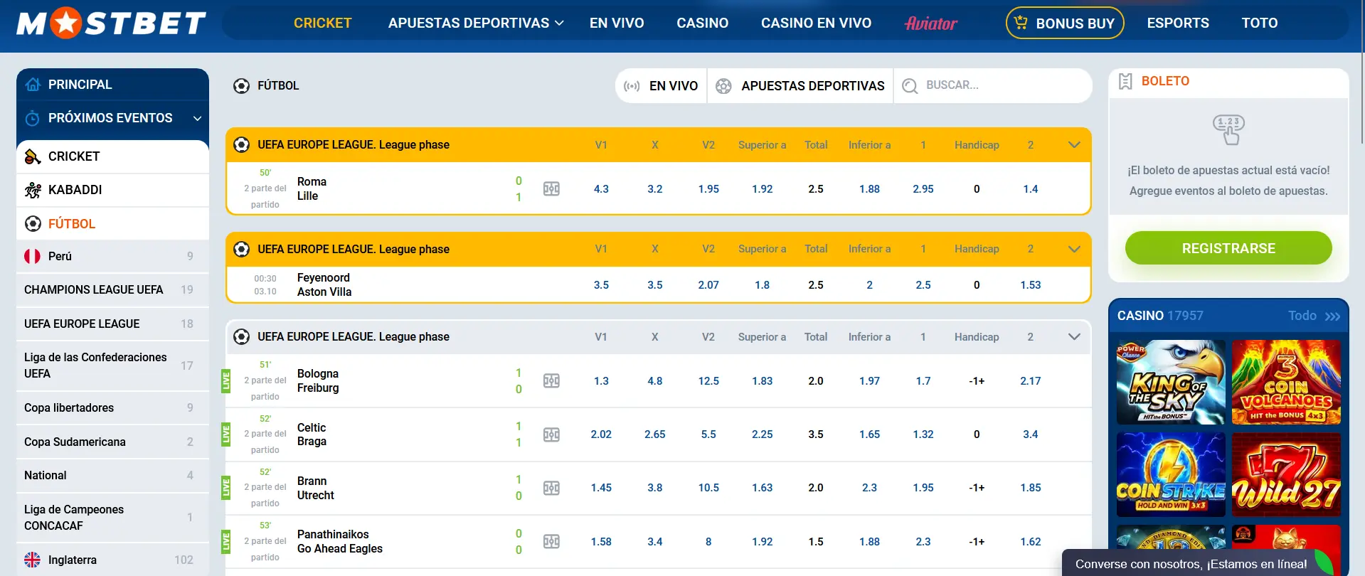 Realizar apuestas en Mostbet
